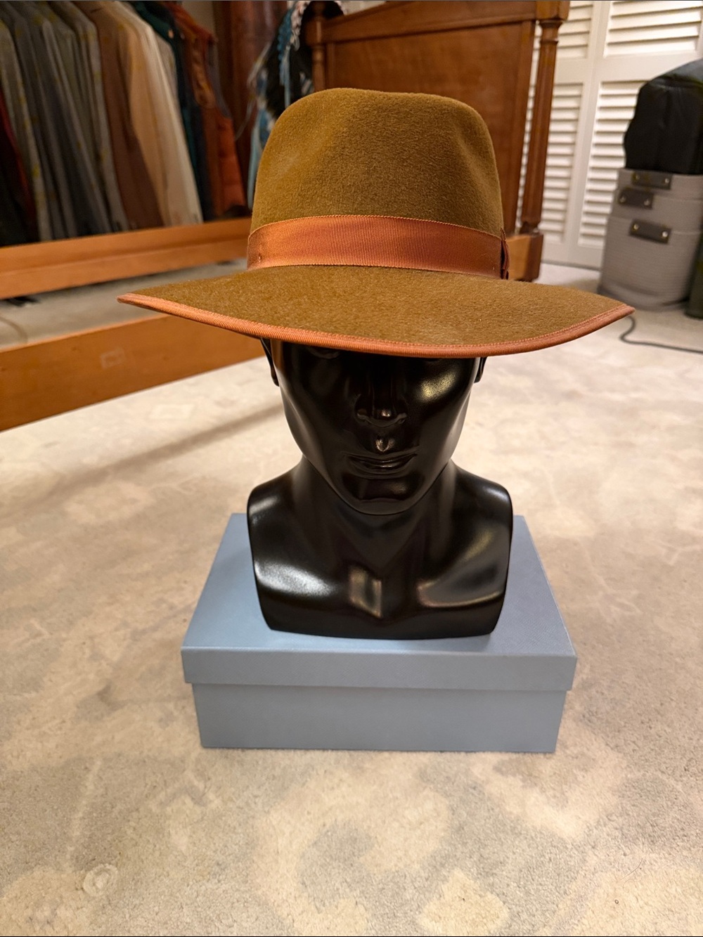 Wide-Brim Felt Fedora with Satin Band